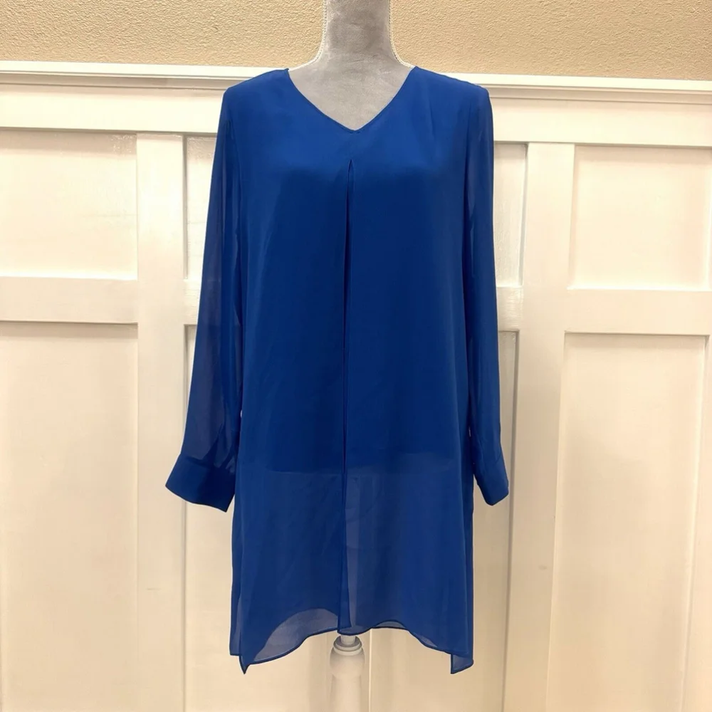 Chico’s long-form tunic split-front sheer Blouse Navy Blue Size:0